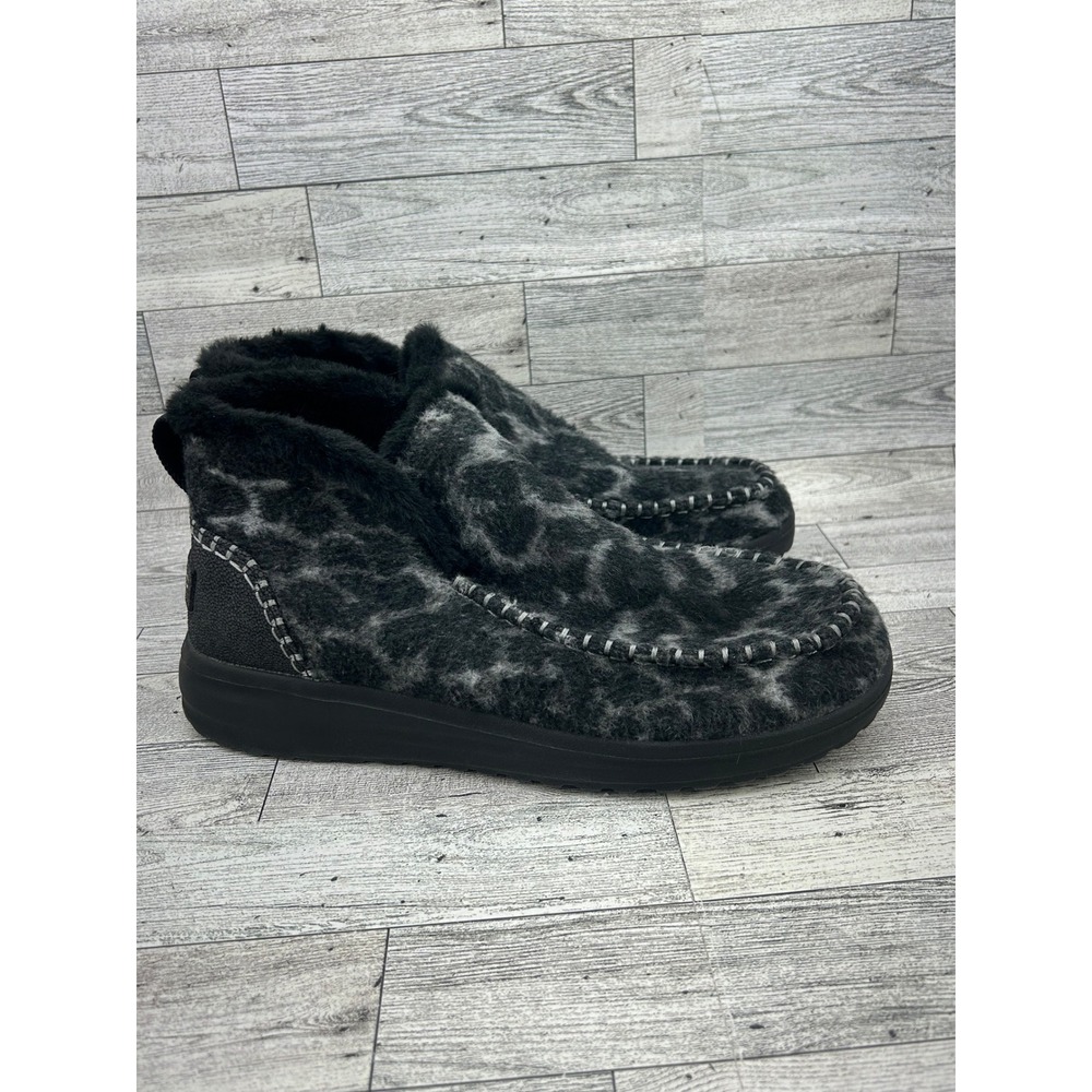 Hey Dude Denny Marble Leopard Grey Black Faux Fur Lined Ankle Boots Women Sz 10 - Picture 9 of 16